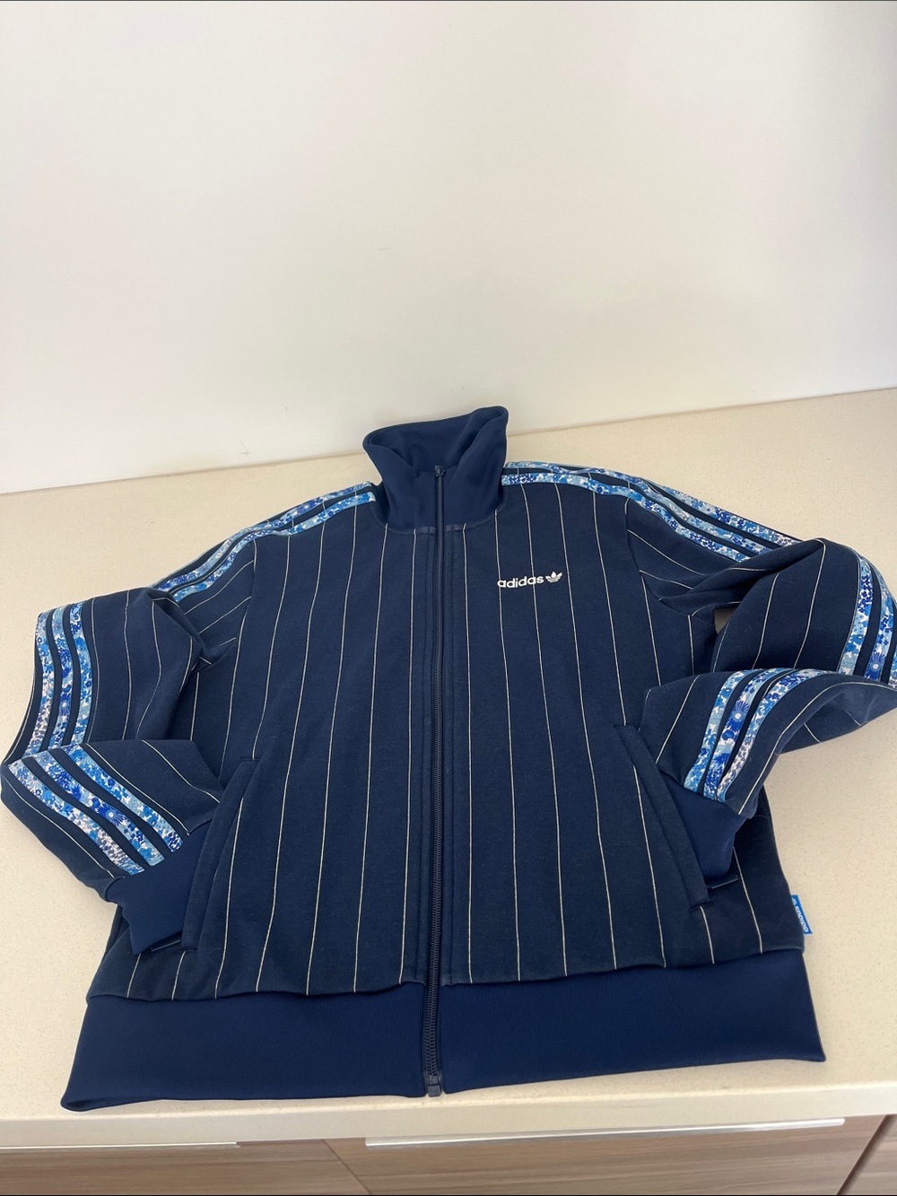 adidas Navy Pinstripe/Floral Track Jacket